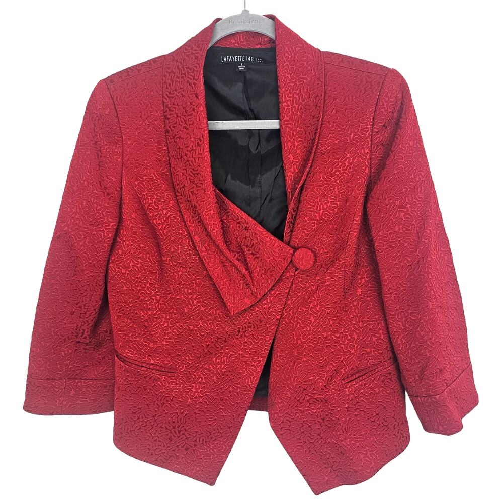 Lafayette 148 Womens Textured Crop Blazer Size 2 Designer Holiday Christmas Corp